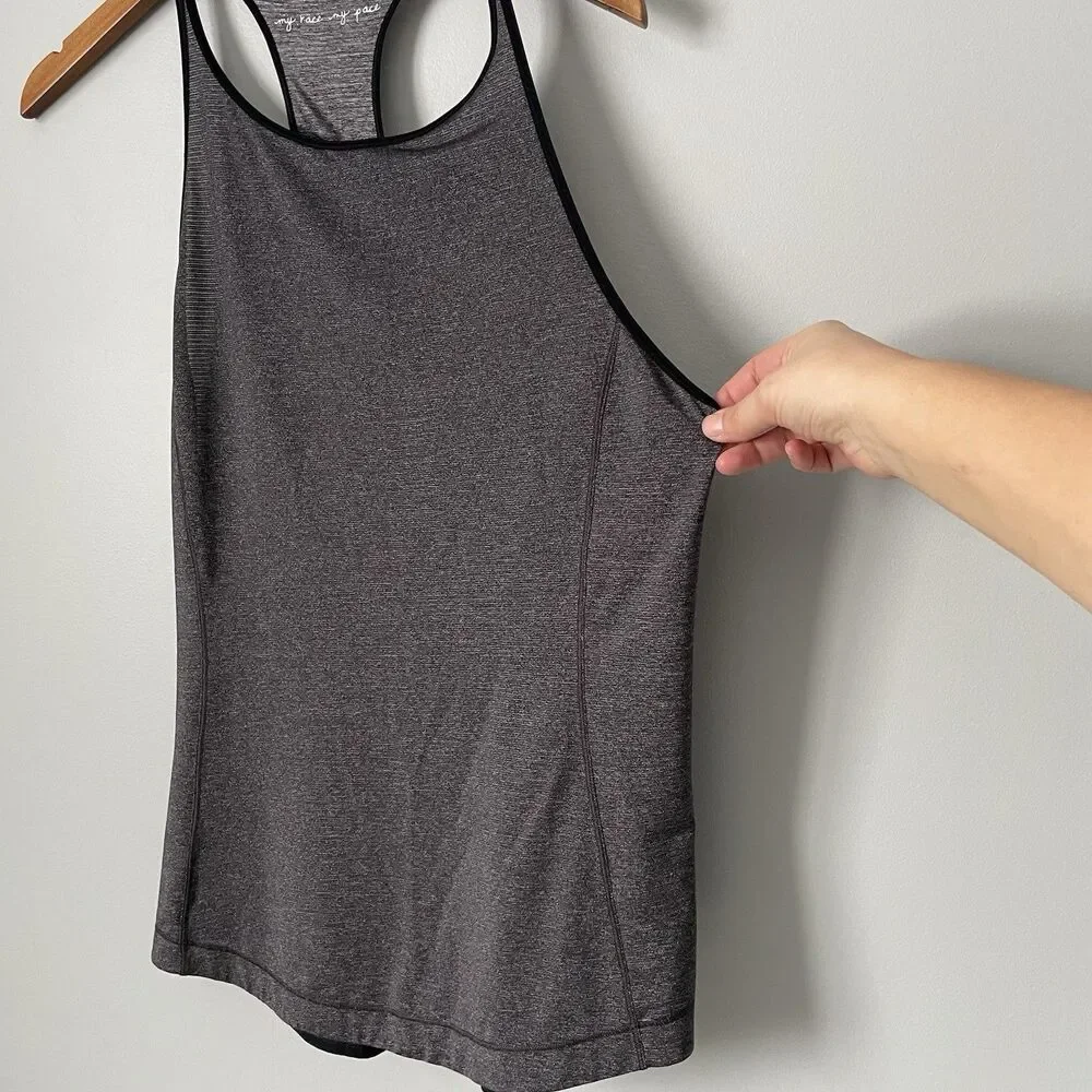 Lululemon My Race My Pace Racerback Tank Top Metallic Gray Black Trim Large - Picture 6 of 7